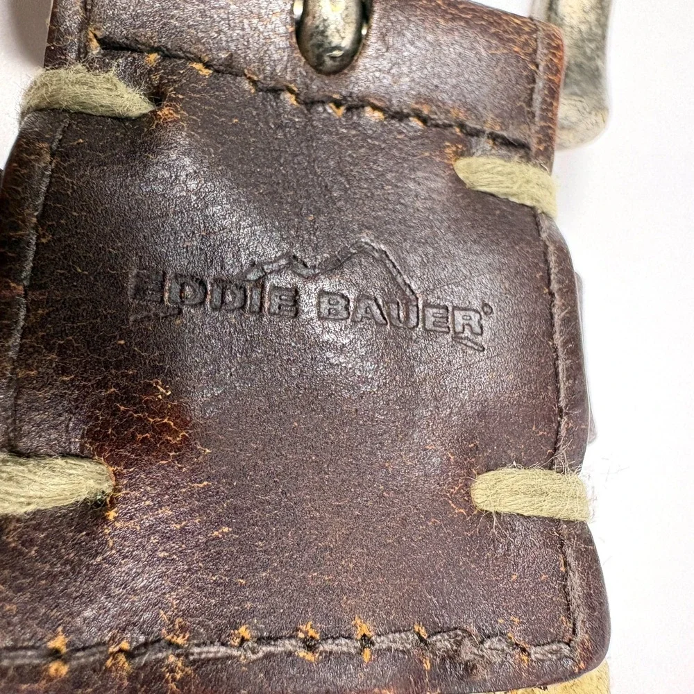 VTG‎ 90s Eddie Bauer Canvas & Leather Suringle Belt Khaki Mens 52